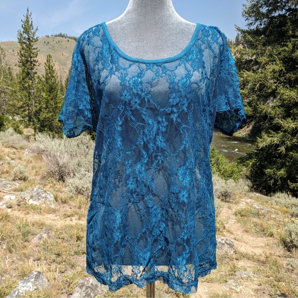NWT Vintage Y2K Charlotte Russe Lace Mesh Top L Sheer Whimsigoth Fairy Grunge